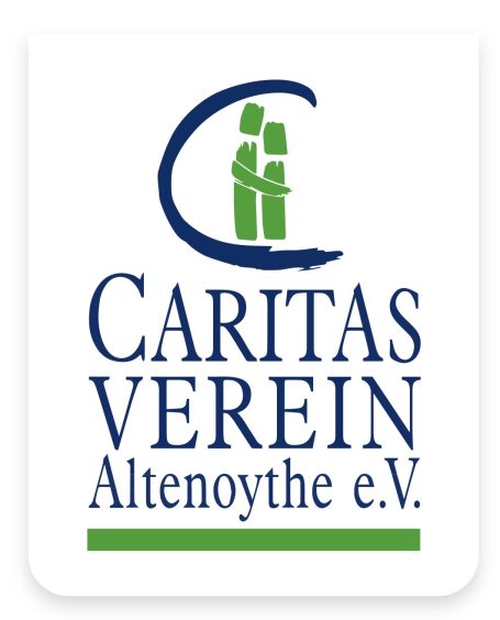 Logo des Caritasvereins Altenoythe e.V. mit stilisierten Menschen in Grün und Blau.